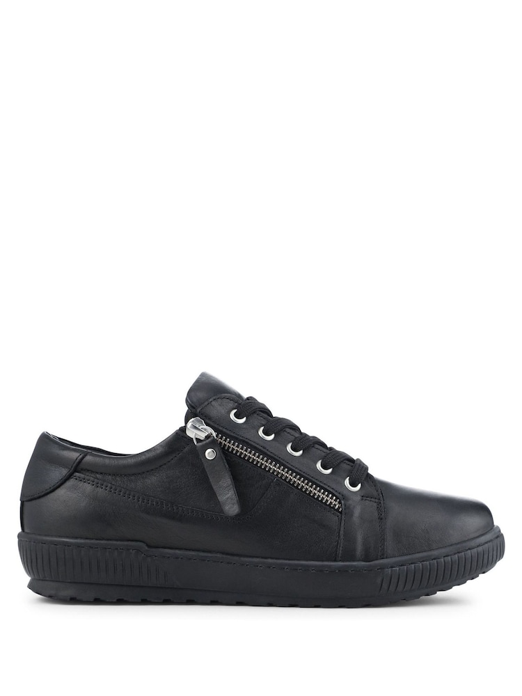 Jones Bootmaker Chrome Black Wide Fit Ladies Side Zip Casual Trainers - Image 1 of 5 Jones Bootmaker Chrome Black Wide Fit Ladies Side Zip Casual Trainers - Image 1 of 5