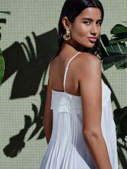 White Pintuck Foldover Midi Summer Dress - Image 3 of 5