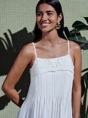 White Pintuck Foldover Midi Summer Dress - Image 4 of 5