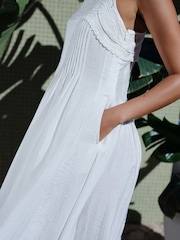 White Pintuck Foldover Midi Summer Dress - Image 5 of 5