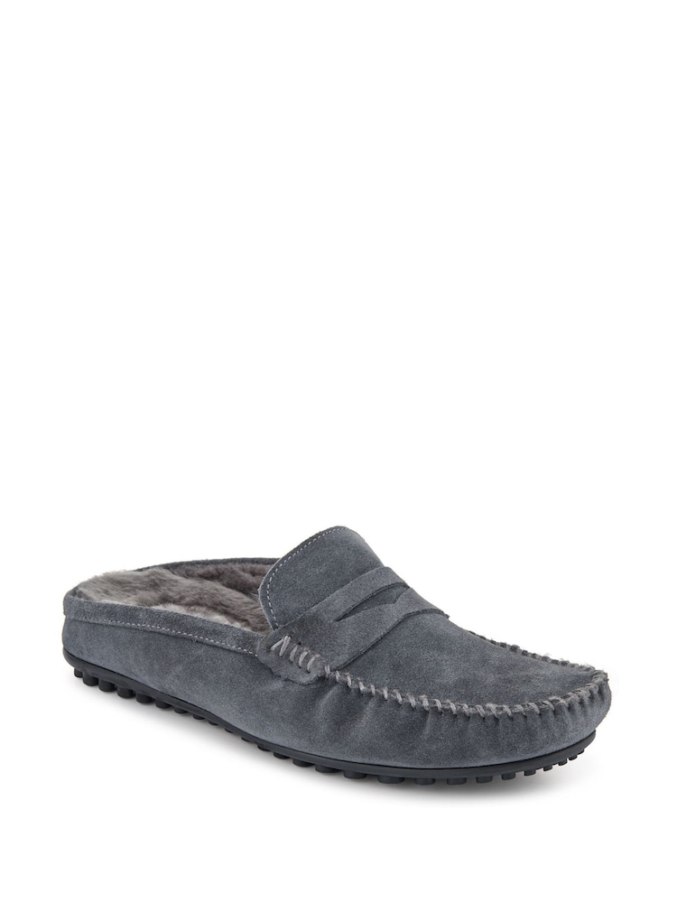 Jones Bootmaker Grey Zap Leather Mule Slippers - Image 2 of 5 Jones Bootmaker Grey Zap Leather Mule Slippers - Image 2 of 5