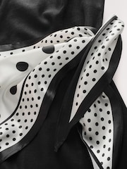 Black/White Polka Dot Scarf Square Neck Mini Shift Dress - Image 3 of 3