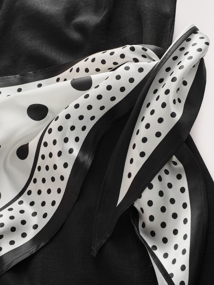 Black/White Polka Dot Scarf Square Neck Mini Shift Dress - Image 3 of 3