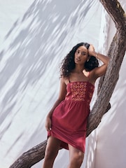 Pink Beaded Detail Strappy Embroidered Mini Summer Dress - Image 1 of 8