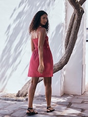 Pink Beaded Detail Strappy Embroidered Mini Summer Dress - Image 3 of 8