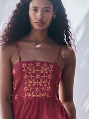 Pink Beaded Detail Strappy Embroidered Mini Summer Dress - Image 4 of 8