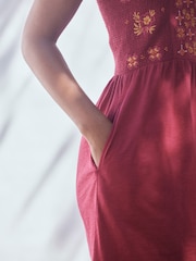 Pink Beaded Detail Strappy Embroidered Mini Summer Dress - Image 5 of 8