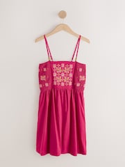 Pink Beaded Detail Strappy Embroidered Mini Summer Dress - Image 6 of 8