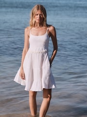 White Strappy Mini Tiered Dress - Image 1 of 4