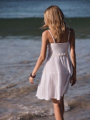 White Strappy Mini Tiered Dress - Image 3 of 4