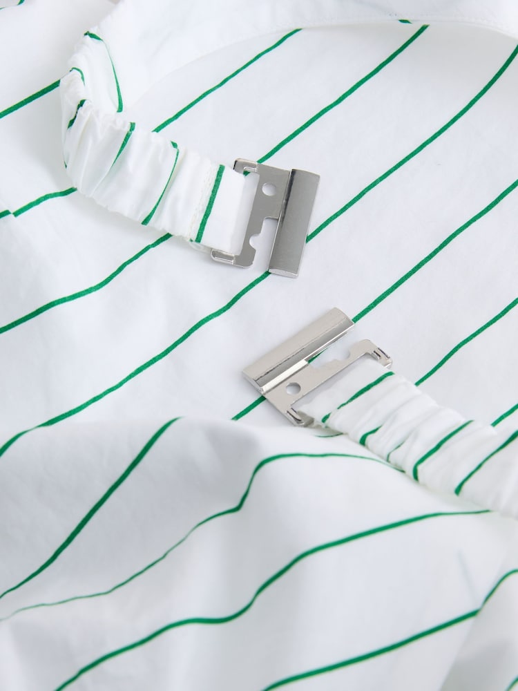 Green/Ecru Stripe Halter Scarf Mini Summer Dress - Image 3 of 3