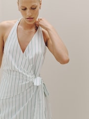 Alb/verde în dungi - Halter Neck Scarf Mini Summer Dress - Imaginea 5 din 8