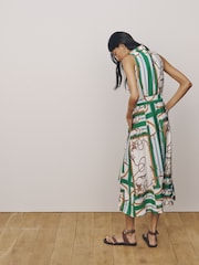 Impression verte - Robe mi-longue dos nu ceinturée - Image 2 de 7