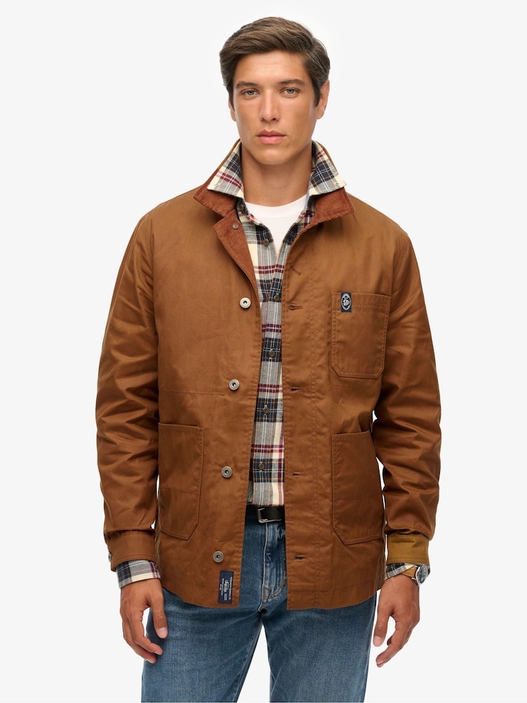 Superdry Brown The Merchant Store - Waxed Worker Jacket - Image 1 of 6 Superdry Brown The Merchant Store - Waxed Worker Jacket - Image 1 of 6