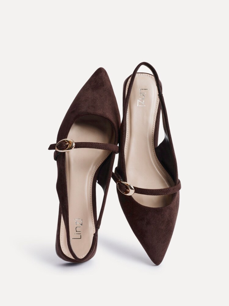 Linzi Brown Align Pointed Toe Ballet Flats With Buckle Detail - Image 5 of 5