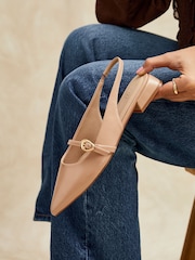 Linzi Nude Align Pointed Toe Ballet Flats With Buckle Detail - Image 1 of 5