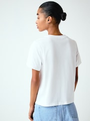 White Embellished Pearl Trim Short Sleeve Crew Neck T-Shirt - Image 3 of 7