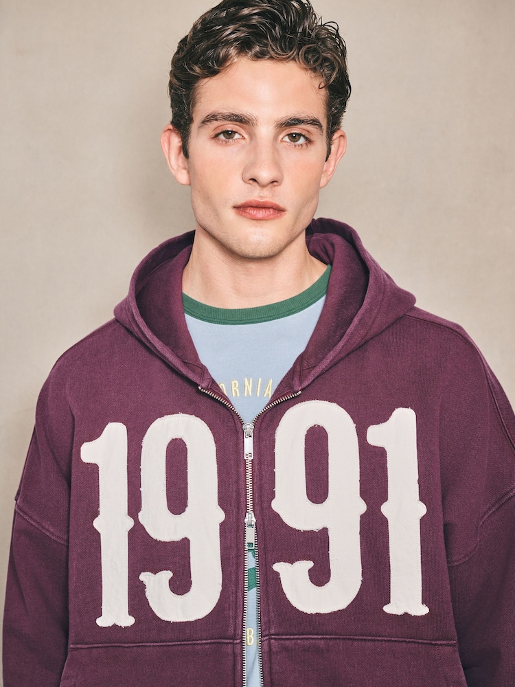 Berry Red EDIT Graphic Zip Through Hoodie - Image 1 of 14