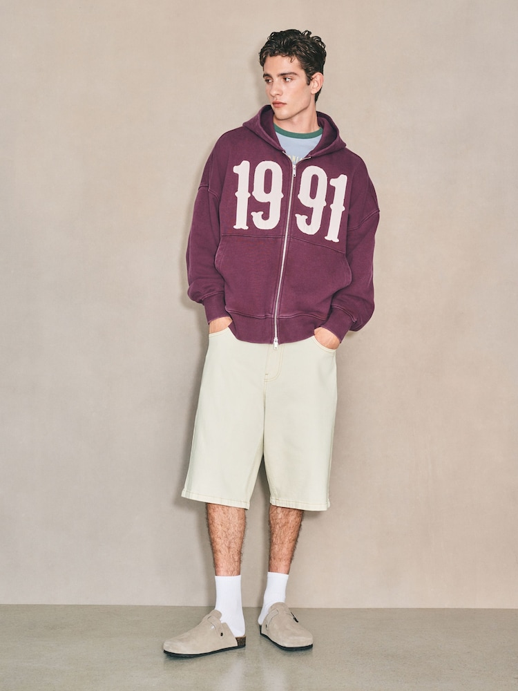 Berry Red EDIT Graphic Zip Through Hoodie - Image 2 of 14