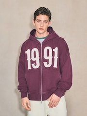 Berry Red EDIT Graphic Zip Through Hoodie - Image 4 of 14