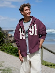Berry Red EDIT Graphic Zip Through Hoodie - Image 6 of 14