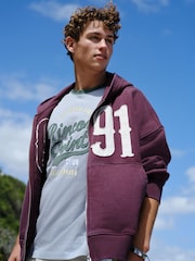 Berry Red EDIT Graphic Zip Through Hoodie - Image 7 of 14