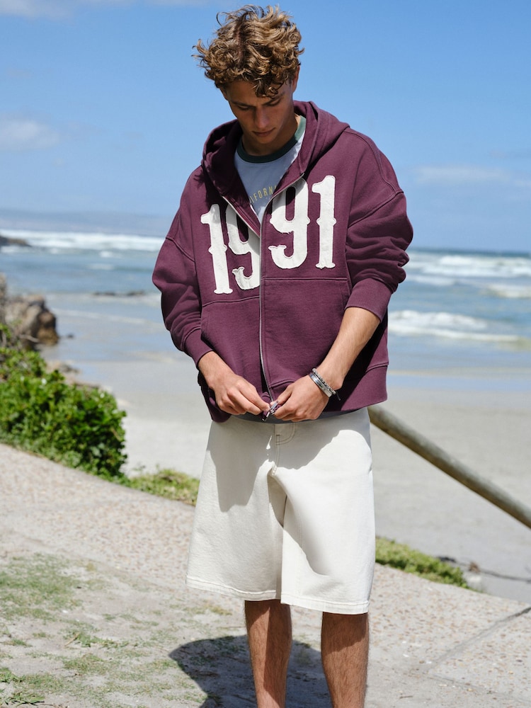 Berry Red EDIT Graphic Zip Through Hoodie - Image 8 of 8