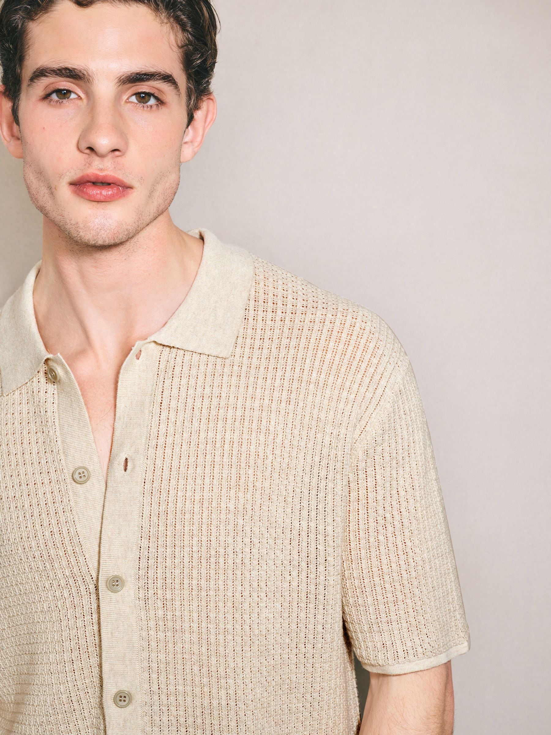 Buy Ecru Relaxed Fit Edit Short Sleeve Cotton Rich Pointelle Shirt