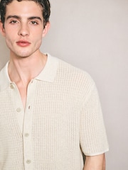 Ecru Relaxed Fit Edit Short Sleeve Cotton Rich Pointelle Shirt - Image 1 of 8