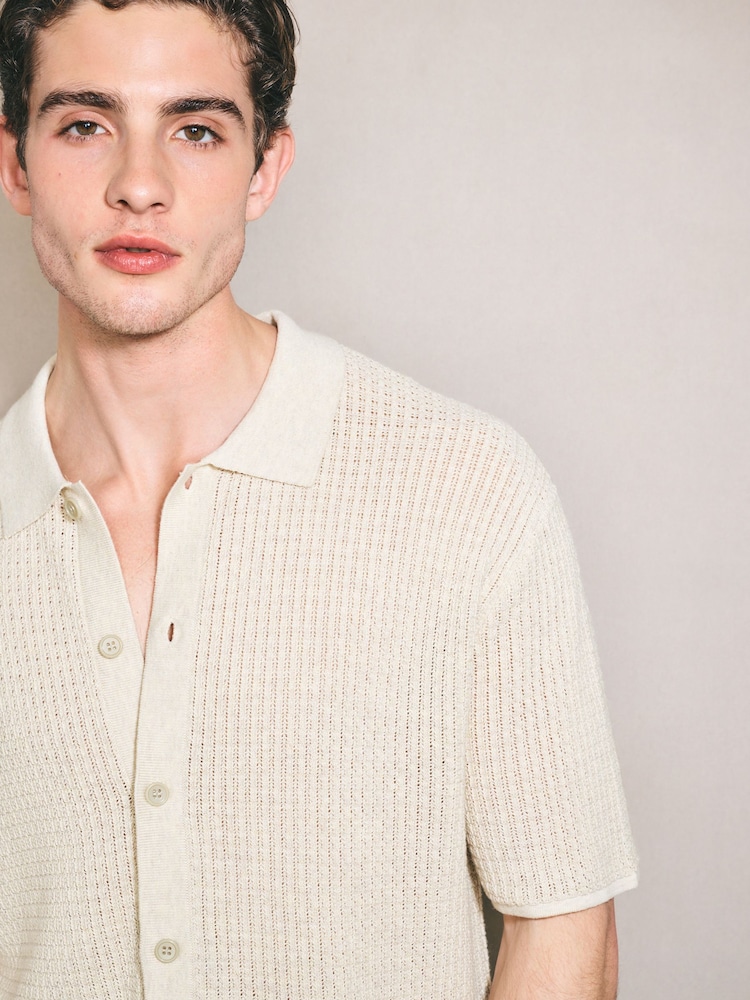 Ecru Relaxed Fit Edit Short Sleeve Cotton Rich Pointelle Shirt - Image 1 of 8