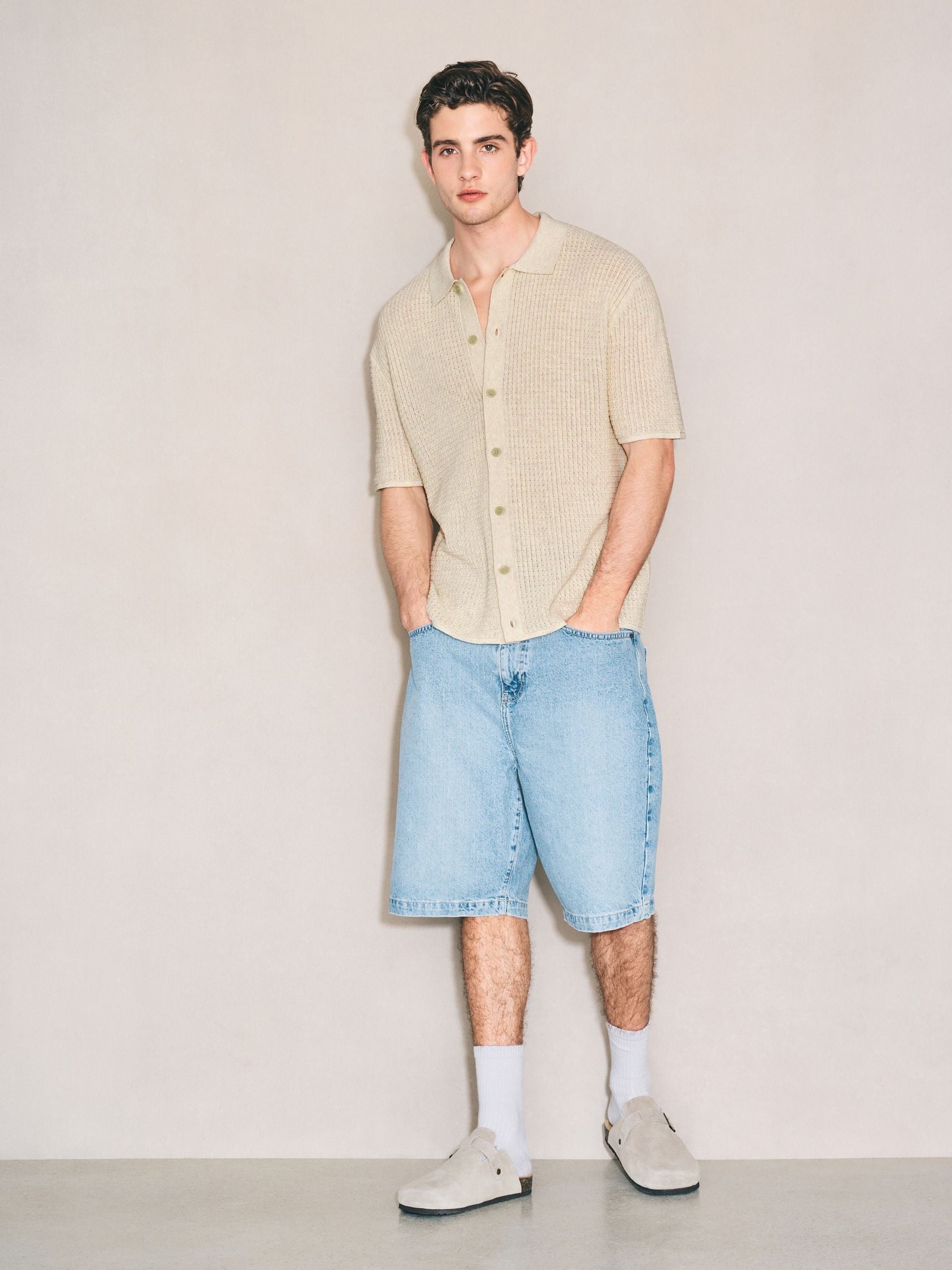 Buy Ecru Relaxed Fit Edit Short Sleeve Cotton Rich Pointelle Shirt