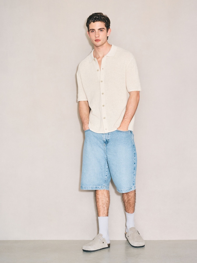 Ecru Relaxed Fit Edit Short Sleeve Cotton Rich Pointelle Shirt - Image 2 of 8