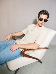 Ecru Relaxed Fit Edit Short Sleeve Cotton Rich Pointelle Shirt - Image 3 of 8