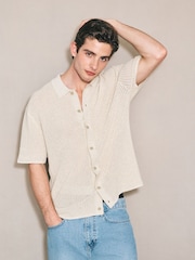 Ecru Relaxed Fit Edit Short Sleeve Cotton Rich Pointelle Shirt - Image 5 of 8
