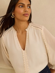 Love & Roses Khaki Green V-Neck Hardware 3/4 Sleeve Blouse - Image 2 of 4