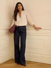 Love & Roses Khaki Green V-Neck Hardware 3/4 Sleeve Blouse - Image 3 of 4