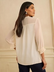 Love & Roses Khaki Green V-Neck Hardware 3/4 Sleeve Blouse - Image 4 of 4