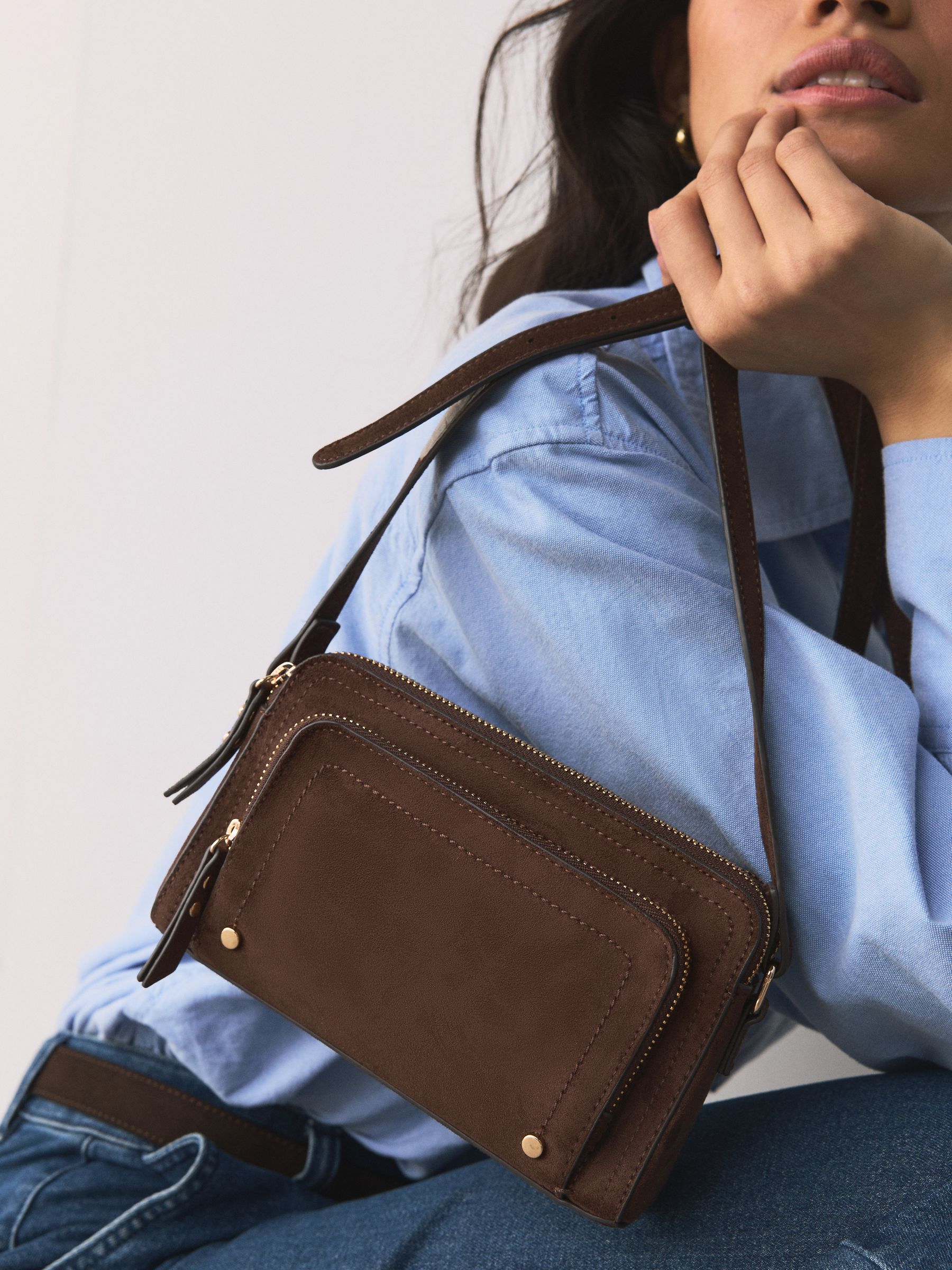 Buy Chocolate Brown Double Zip Cross Body Bag from Next USA