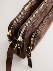 Chocolate Brown Double Zip Cross Body Bag - Image 3 of 5