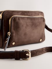 Chocolate Brown Double Zip Cross Body Bag - Image 4 of 5