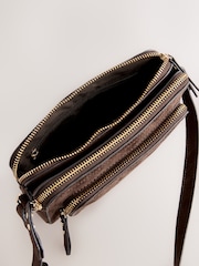 Chocolate Brown Double Zip Cross Body Bag - Image 5 of 5