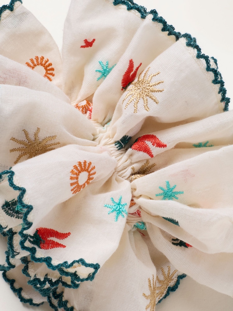 FatFace Cream Embroidered Scrunchie - Image 3 of 3