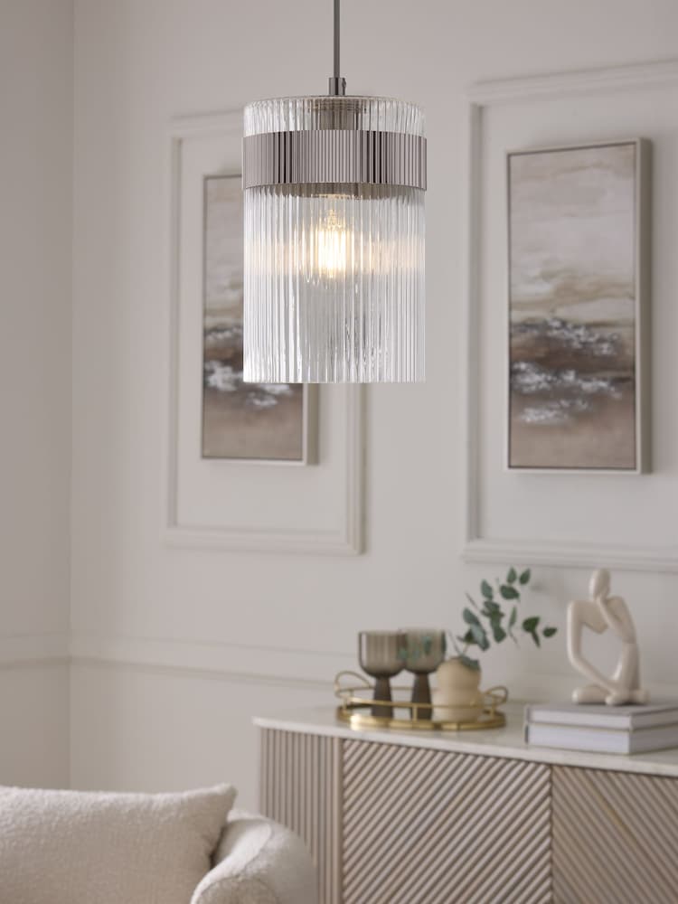 Lipsy Silver Ridge Glass Pendant Light - Image 1 of 5