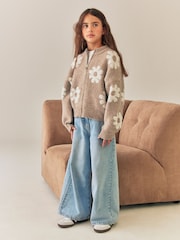 Neutral Daisy Zip Through Cardigan (3-16yrs) - Image 2 of 8
