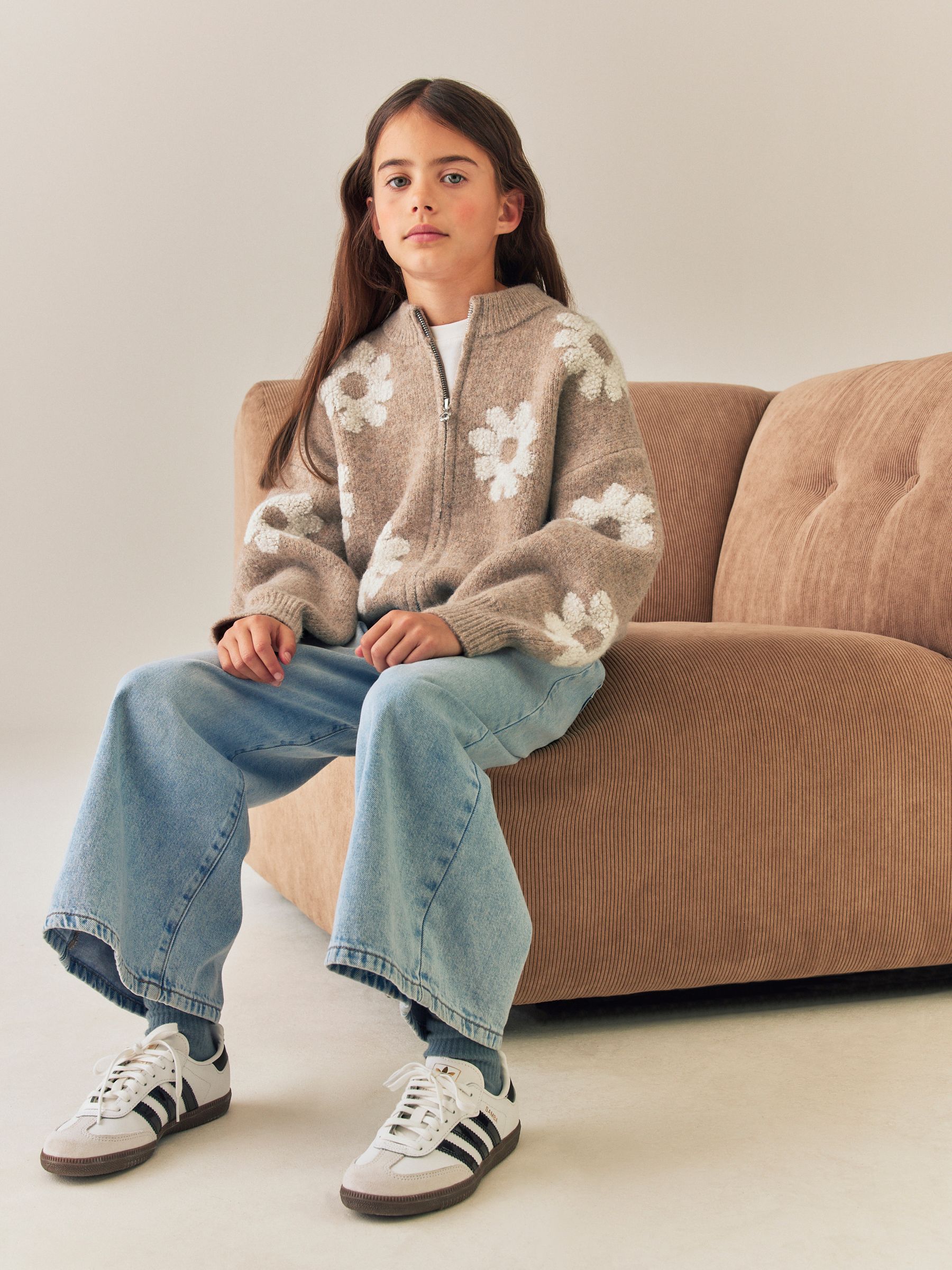 Buy Neutral Daisy Zip Up Cardigan (3-16yrs) from Next USA