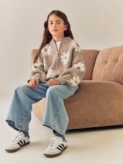 Neutral Daisy Zip Through Cardigan (3-16yrs) - Image 3 of 8