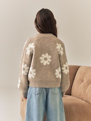 Neutral Daisy Zip Through Cardigan (3-16yrs) - Image 4 of 8