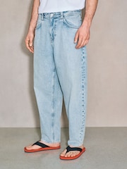 Mid Blue Barrel Fit EDIT Pleated Jeans - Image 1 of 15