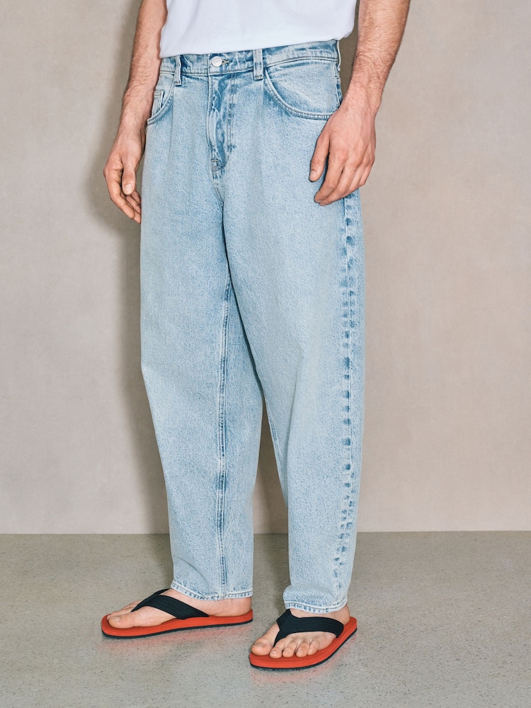 Mid Blue Barrel Fit EDIT Pleated Jeans - Image 1 of 15
