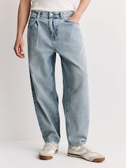 Mid Blue Barrel Fit EDIT Pleated Jeans - Image 4 of 15